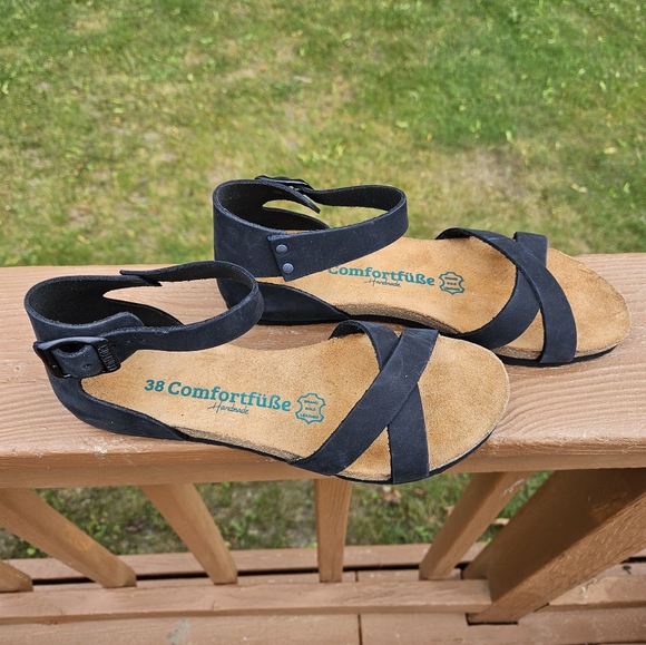 Comfortfube Black Leather Milano Sandals (Nubuck sole) Sz 38 - Picture 10 of 12